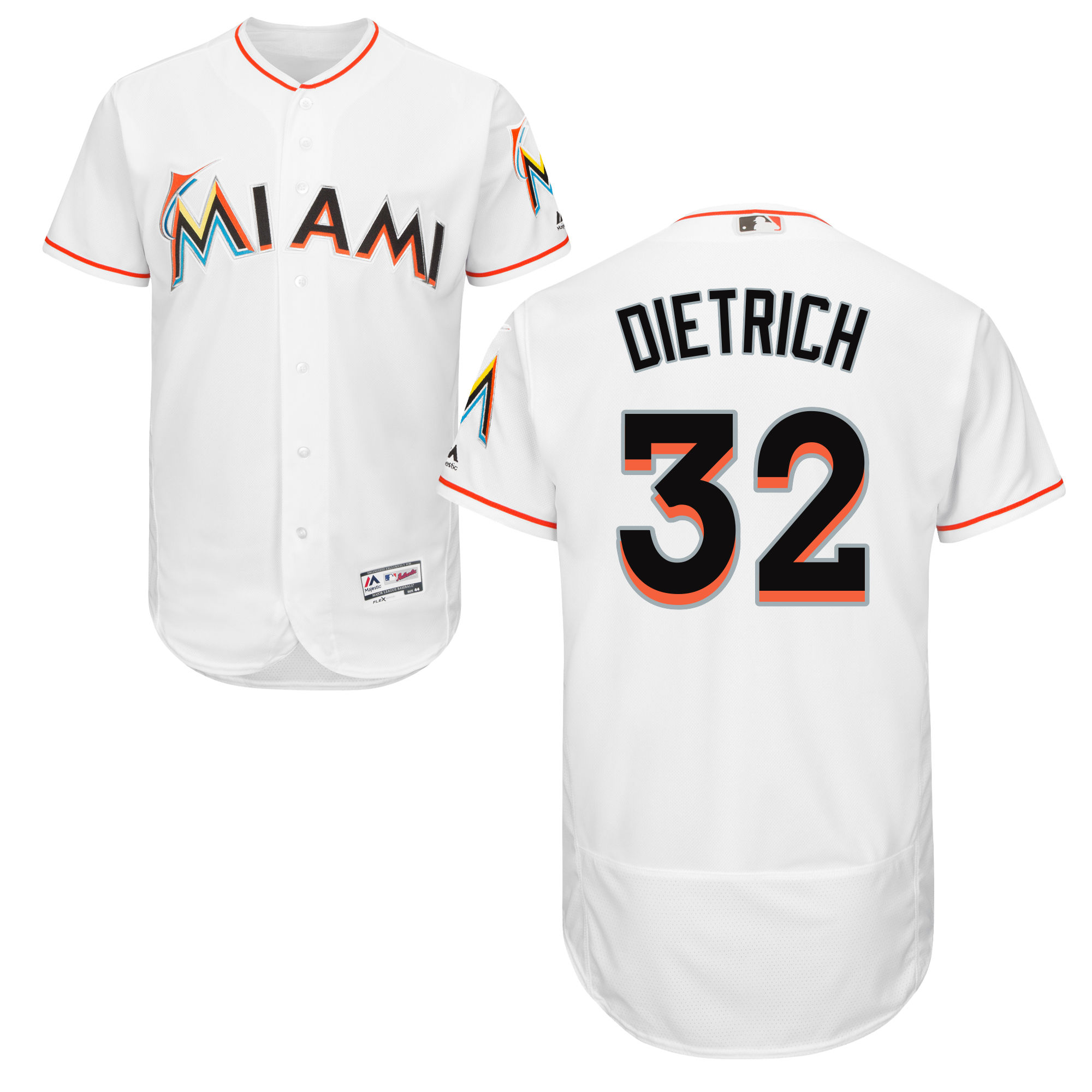 marlins #32 Derek Dietrich White Flexbase Authentic Collection Stitched MLB Jersey